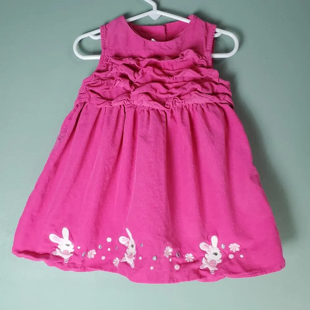 Gymboree Glamour Ballerina Toddler Girl Pink Ruffle Bunny Corduroy Dress Size 2T